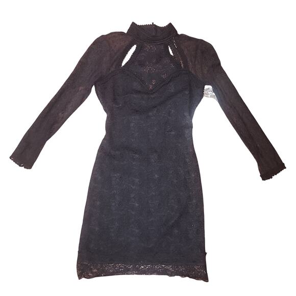 Free People Karlton Black Lace 3/4 Sleeve Backless Mini Dress XS - Picture 5 of 12